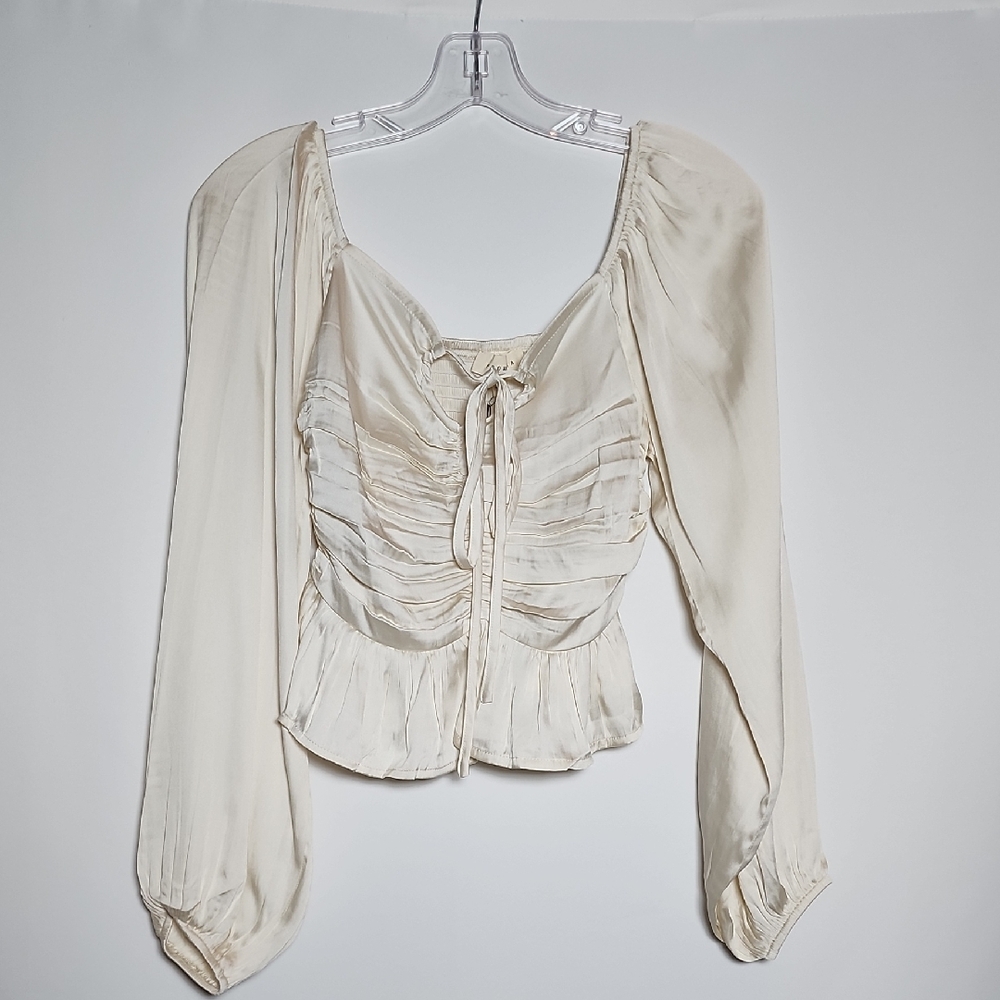 PROMESA Cream Ruffled Tie-Front Peplum Blouse